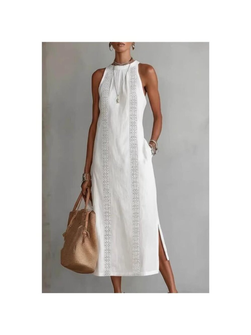 Sleeveless Side Slit Dress with Pockets